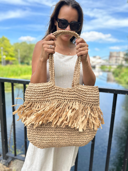 Ez Straw effect shopper beach bag
