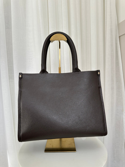 BLACK LABEL - Midi Leather Tote Bag Dark Brown