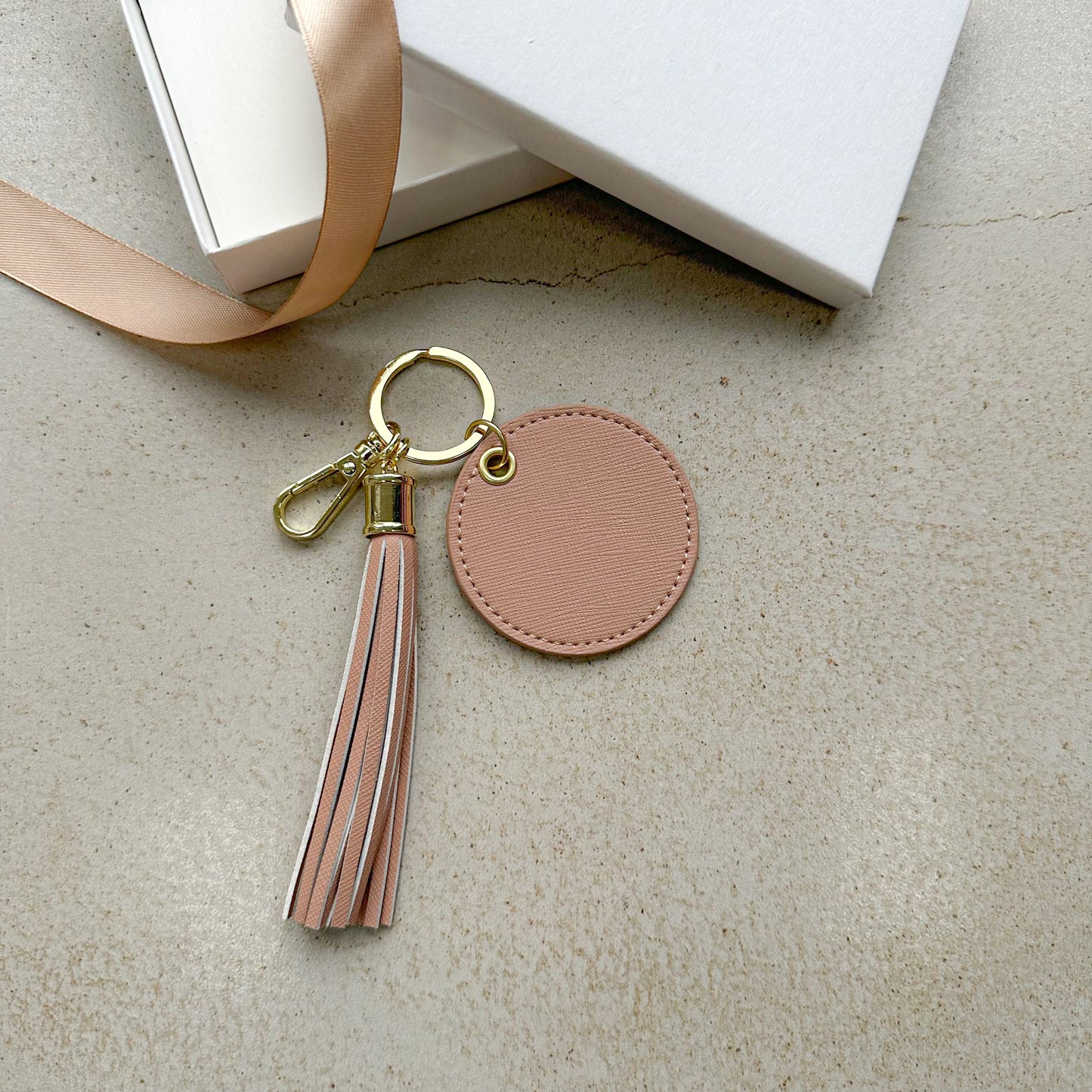 Leather Personalised Round Tassel Charm Keychain