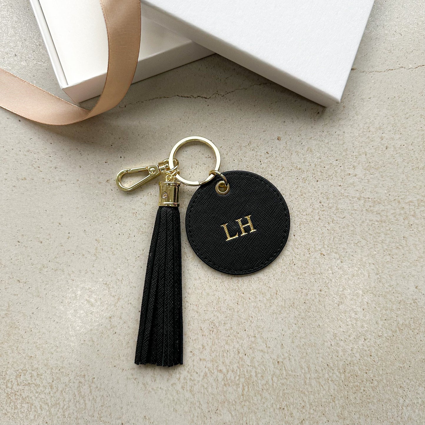 Leather Personalised Round Tassel Charm Keychain
