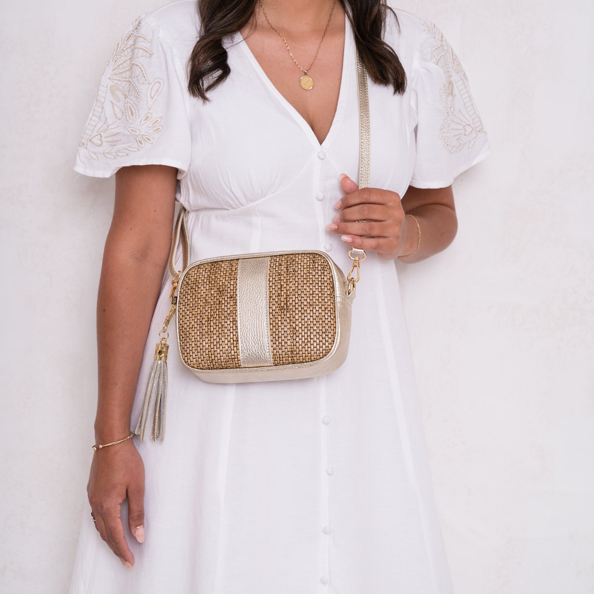 personalised raffia leather crossbody bag