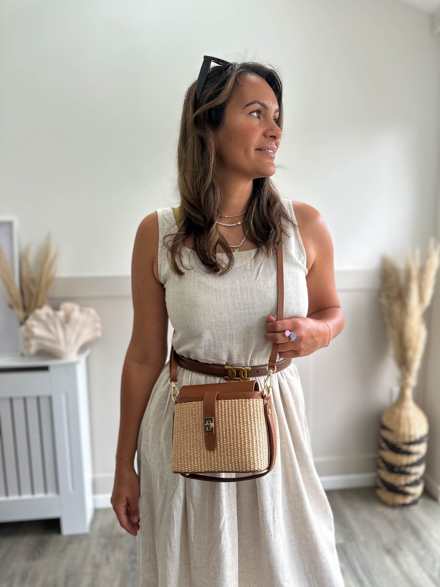 Fin Raffia Personalised Leather Crossbody Bag