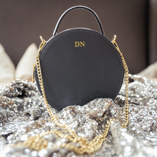 Dark grey Leather round top handle Crossbody Bag - OLIVIA AND GRAY LTD