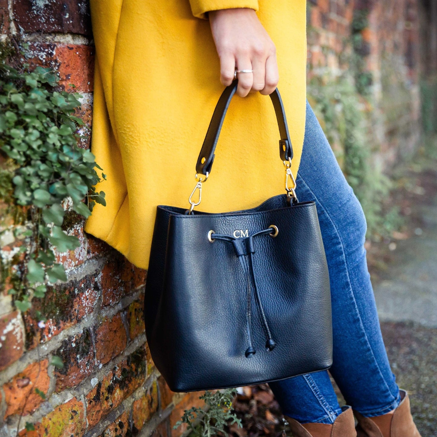 Elle Personalised Leather Bucket Bag Crossbody - OLIVIA AND GRAY LTD