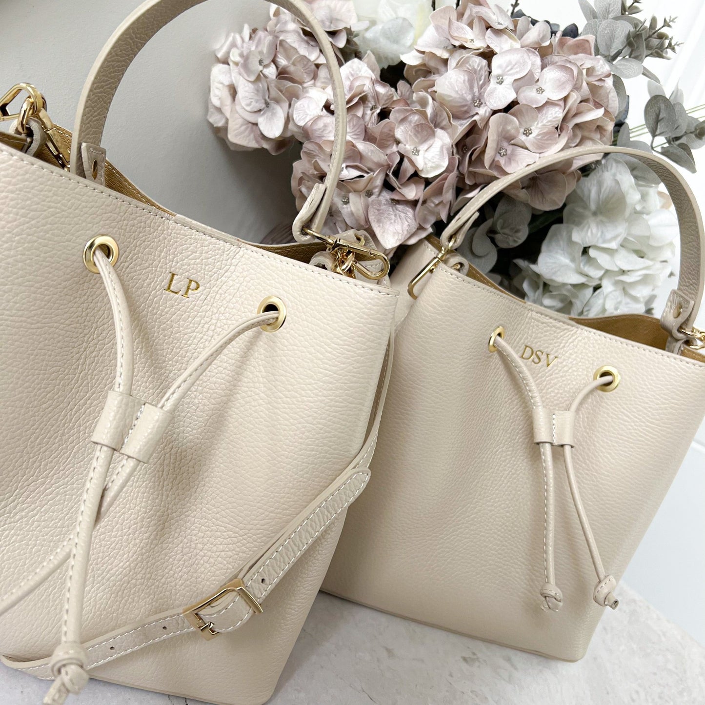 Elle Personalised Leather Bucket Bag Crossbody - OLIVIA AND GRAY LTD