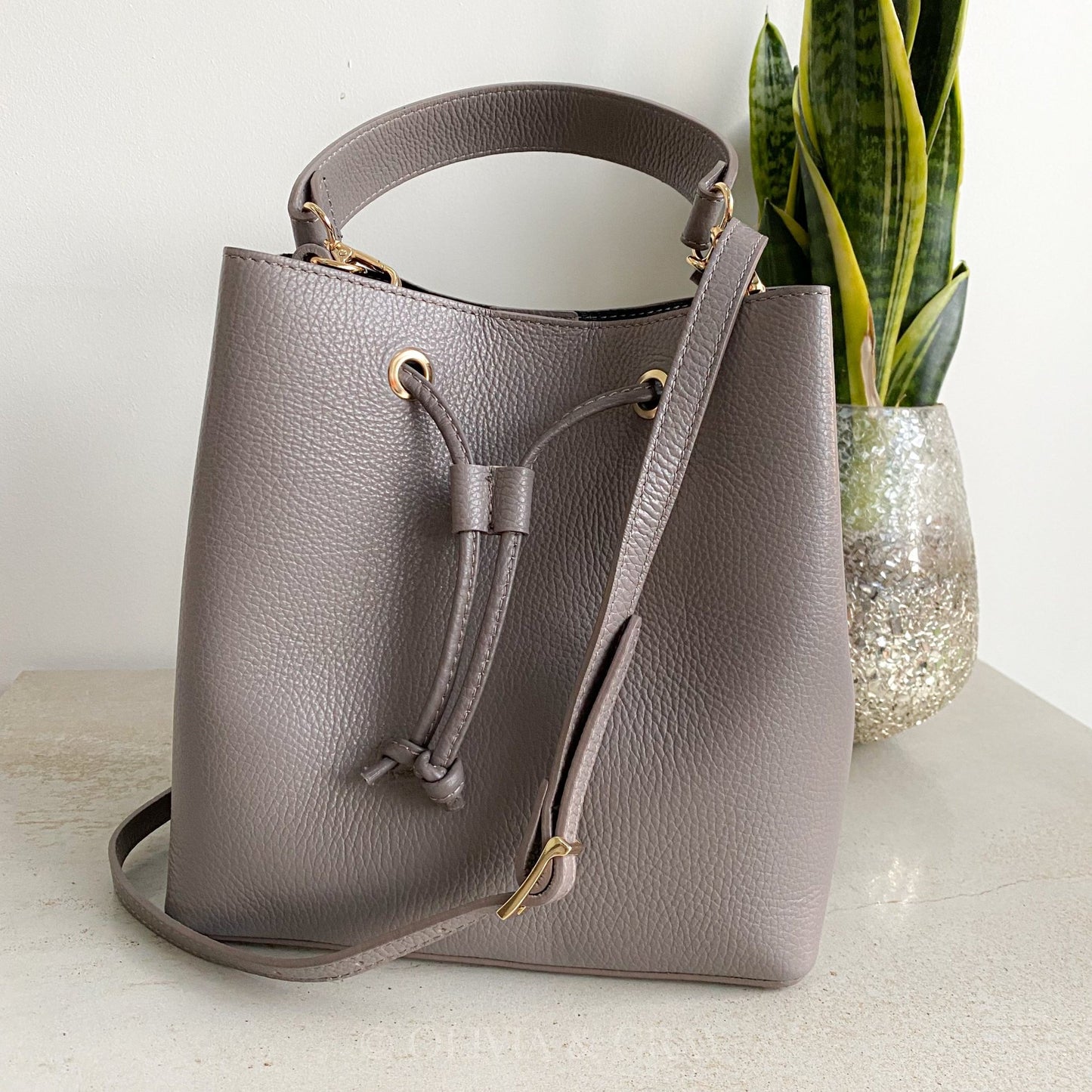 Elle Personalised Leather Bucket Bag Crossbody - OLIVIA AND GRAY LTD