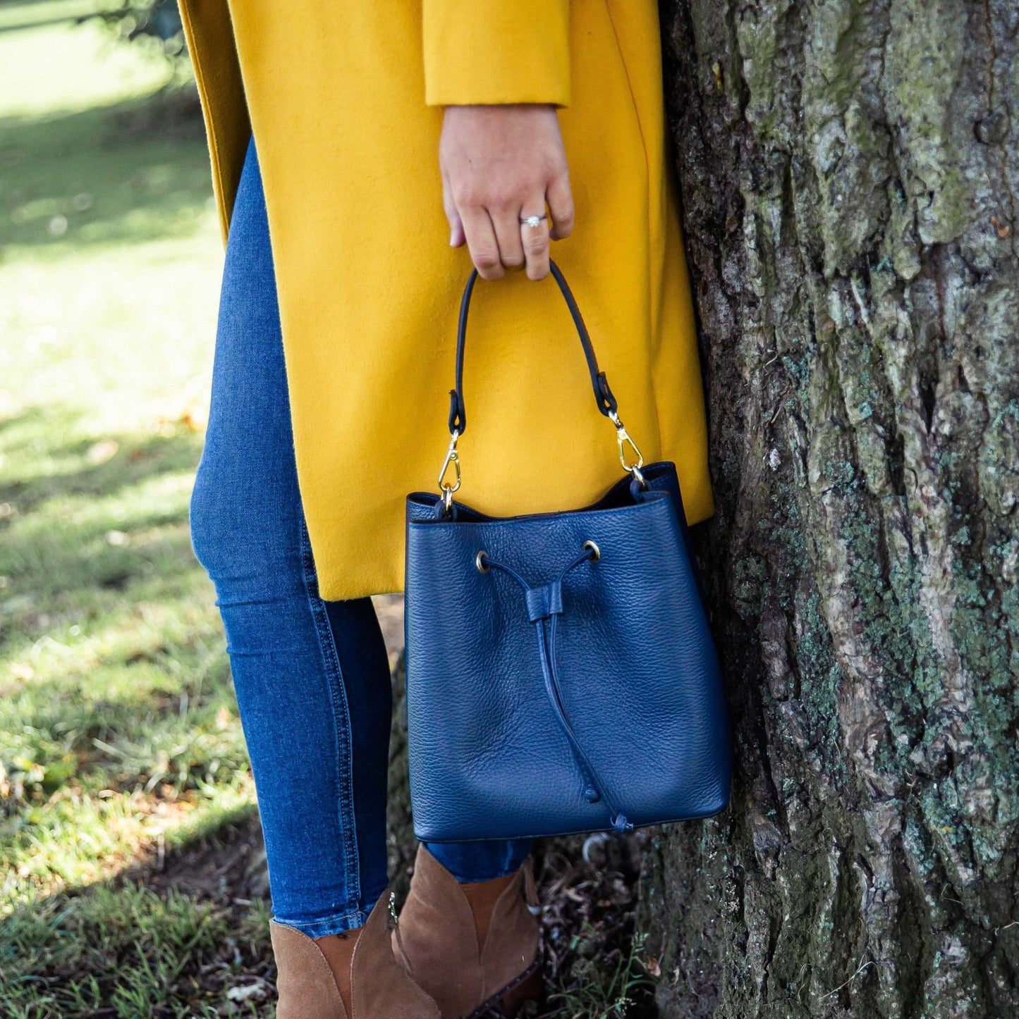 Elle Personalised Leather Bucket Bag Crossbody - OLIVIA AND GRAY LTD