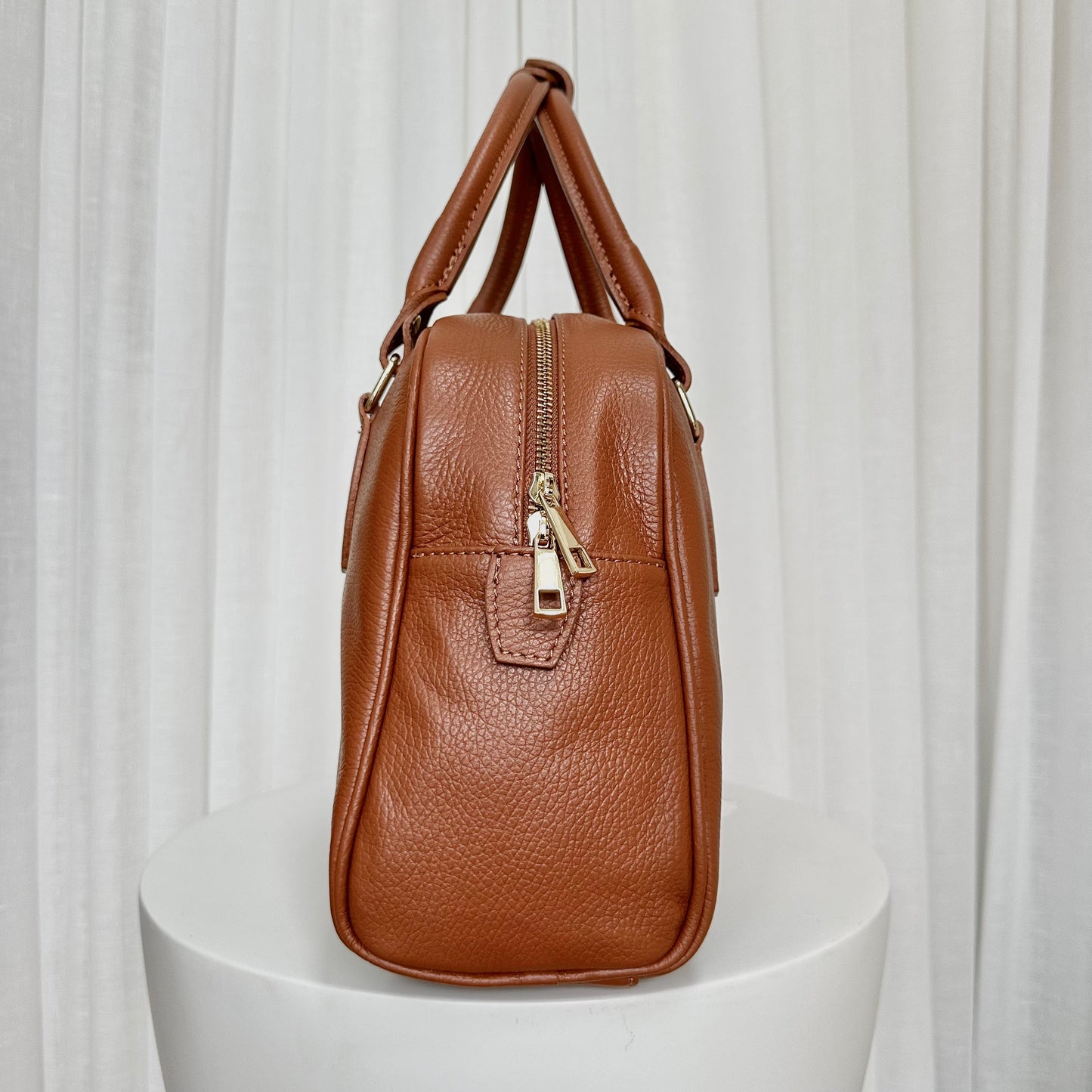SAMPLE SALE - Tan Large Leather Bowler Bag