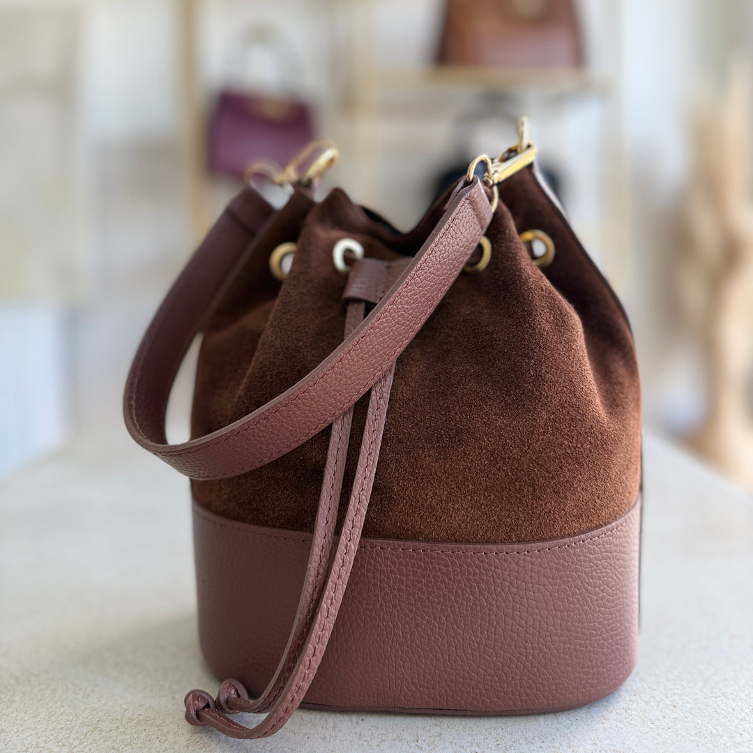 Amara Suede Personalised Leather Bucket Bag