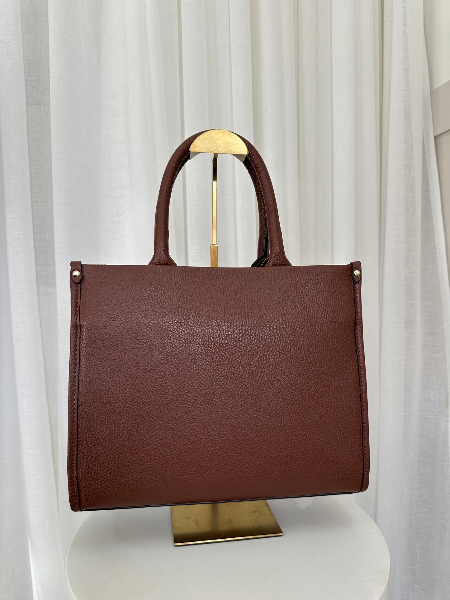 BLACK LABEL - Midi Leather Tote Bag Chestnut Brown