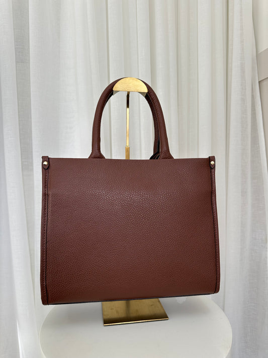 BLACK LABEL - Midi Leather Tote Bag Chestnut Brown