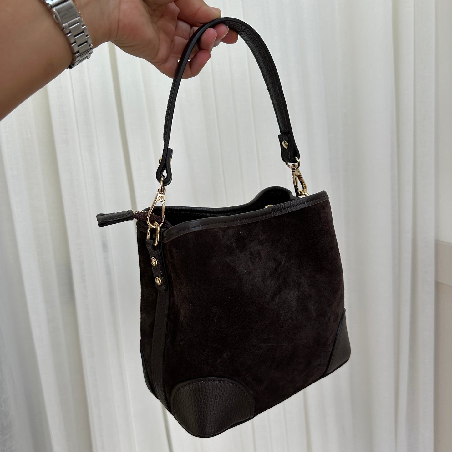 SAMPLE SALE - Suede Brown Bucket Bag
