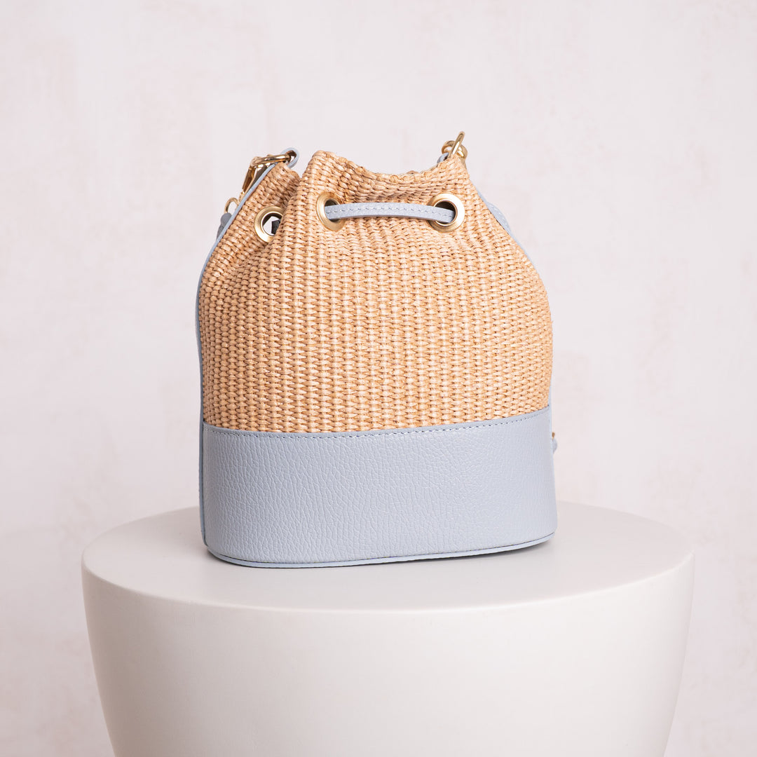 Amara Personalised Leather Raffia Bucket Bag