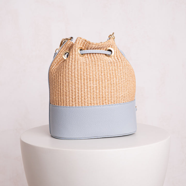 Amara Personalised Leather Raffia Bucket Bag