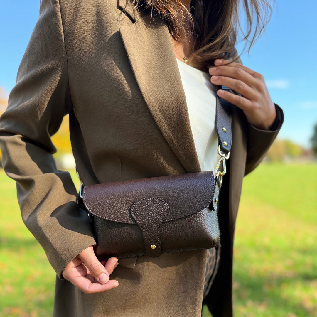 dark brown mini leather crossbody bag 