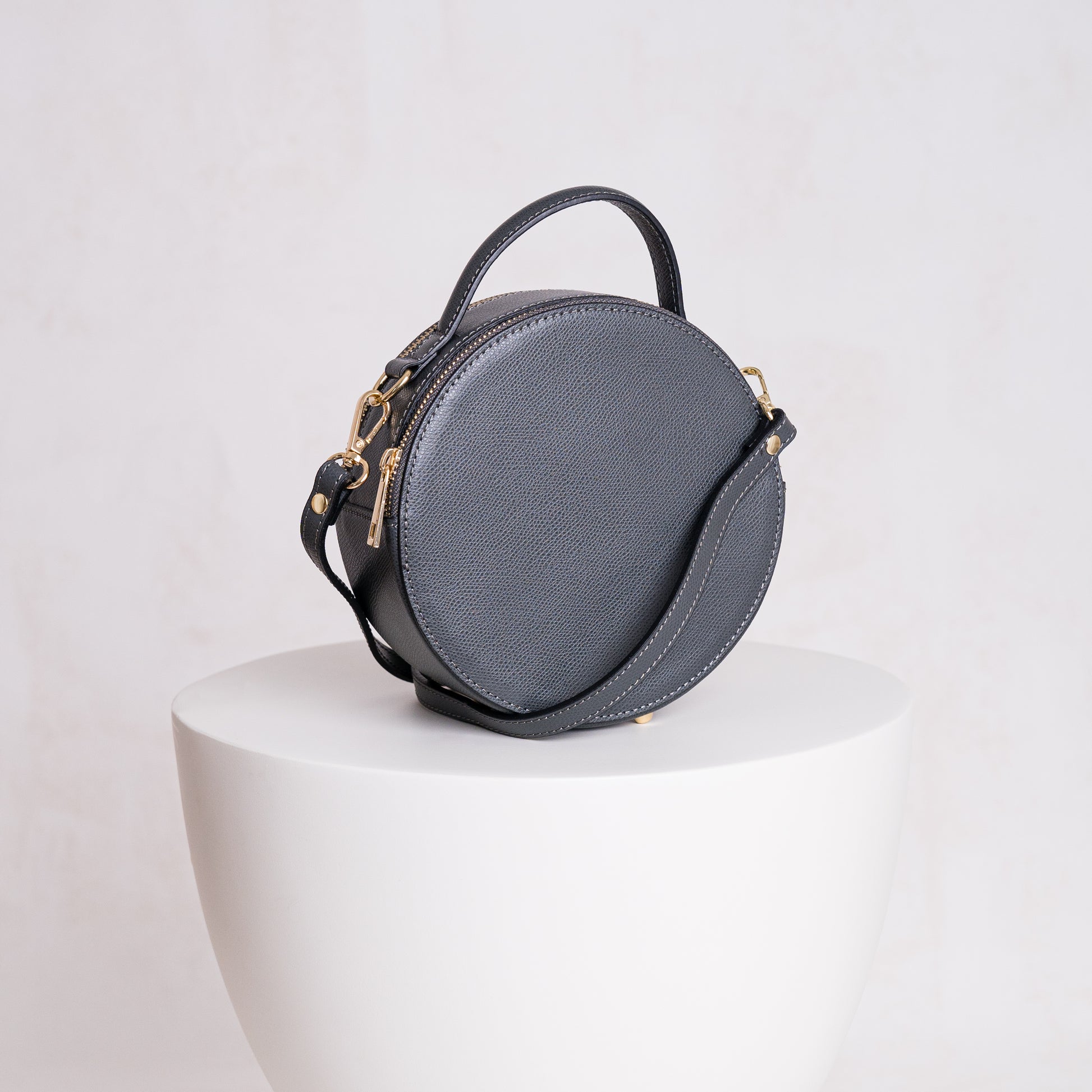 Dark grey personalised leather crossbody bag 