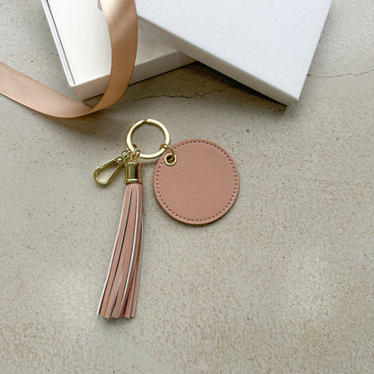 Leather Personalised Round Tassel Charm Keychain