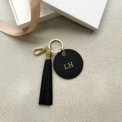 Leather Personalised Round Tassel Charm Keychain