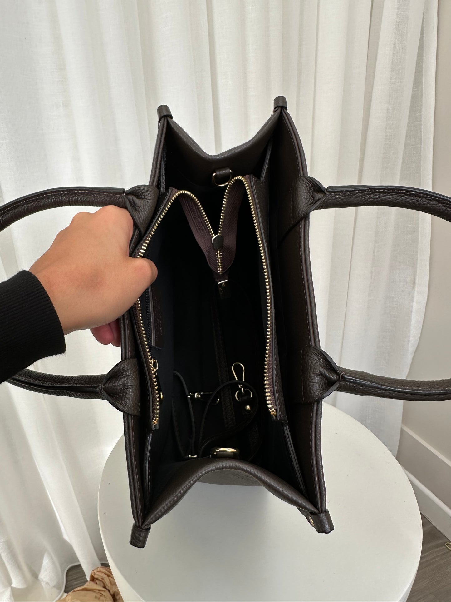 BLACK LABEL - Midi Leather Tote Bag Chestnut Brown