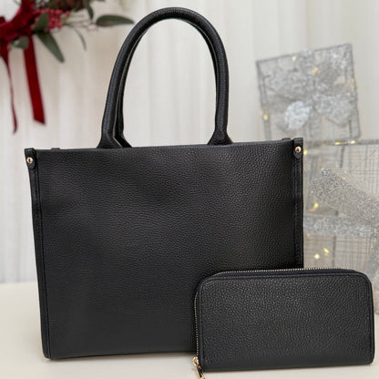 BLACK LABEL - Midi Leather Tote Bag Black