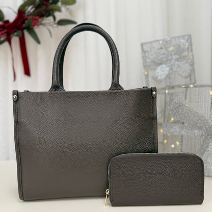 BLACK LABEL - Midi Leather Tote Bag Dark Brown