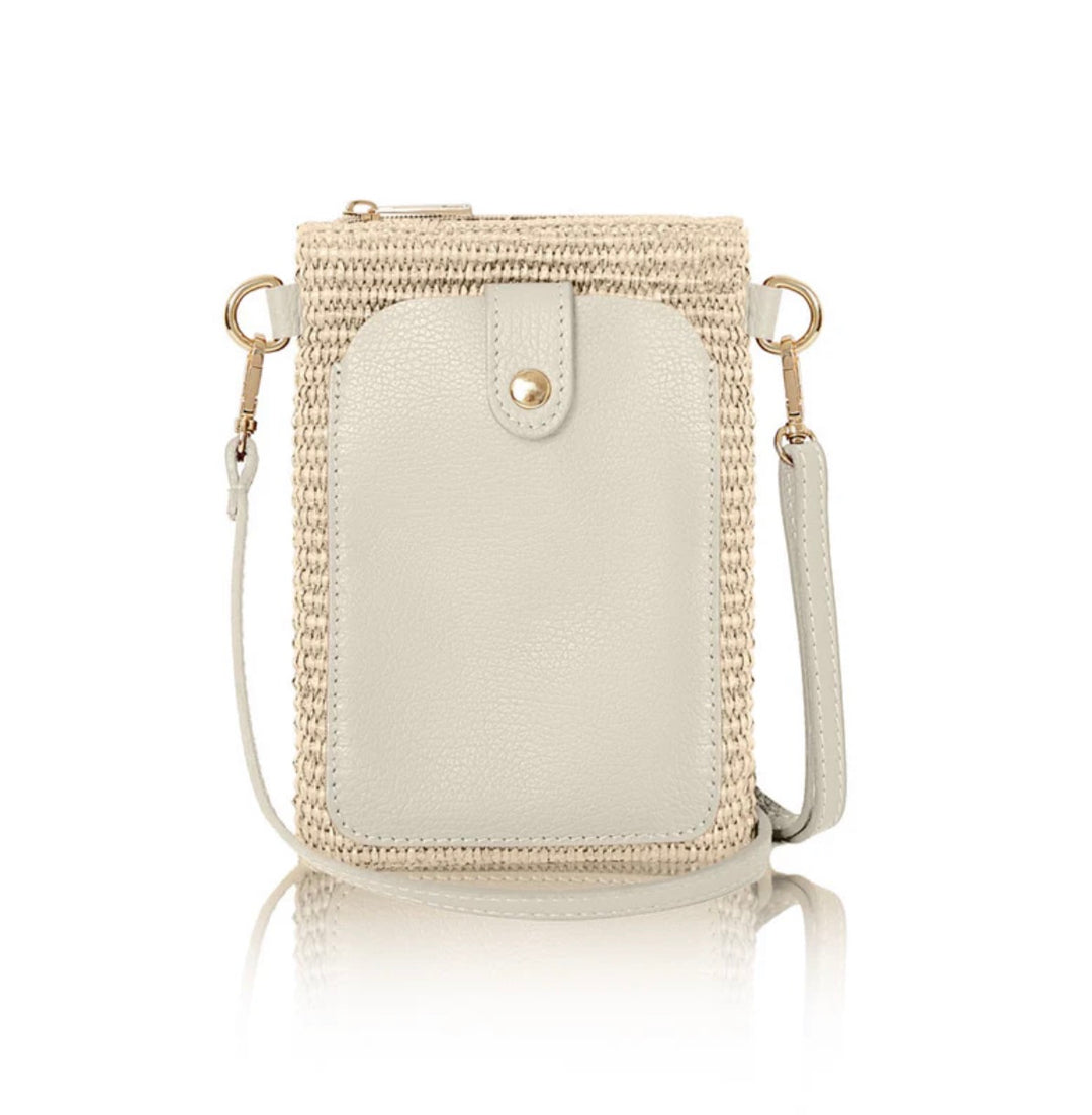 Zoe Raffia Leather Mini Pouch Crossbody Bag