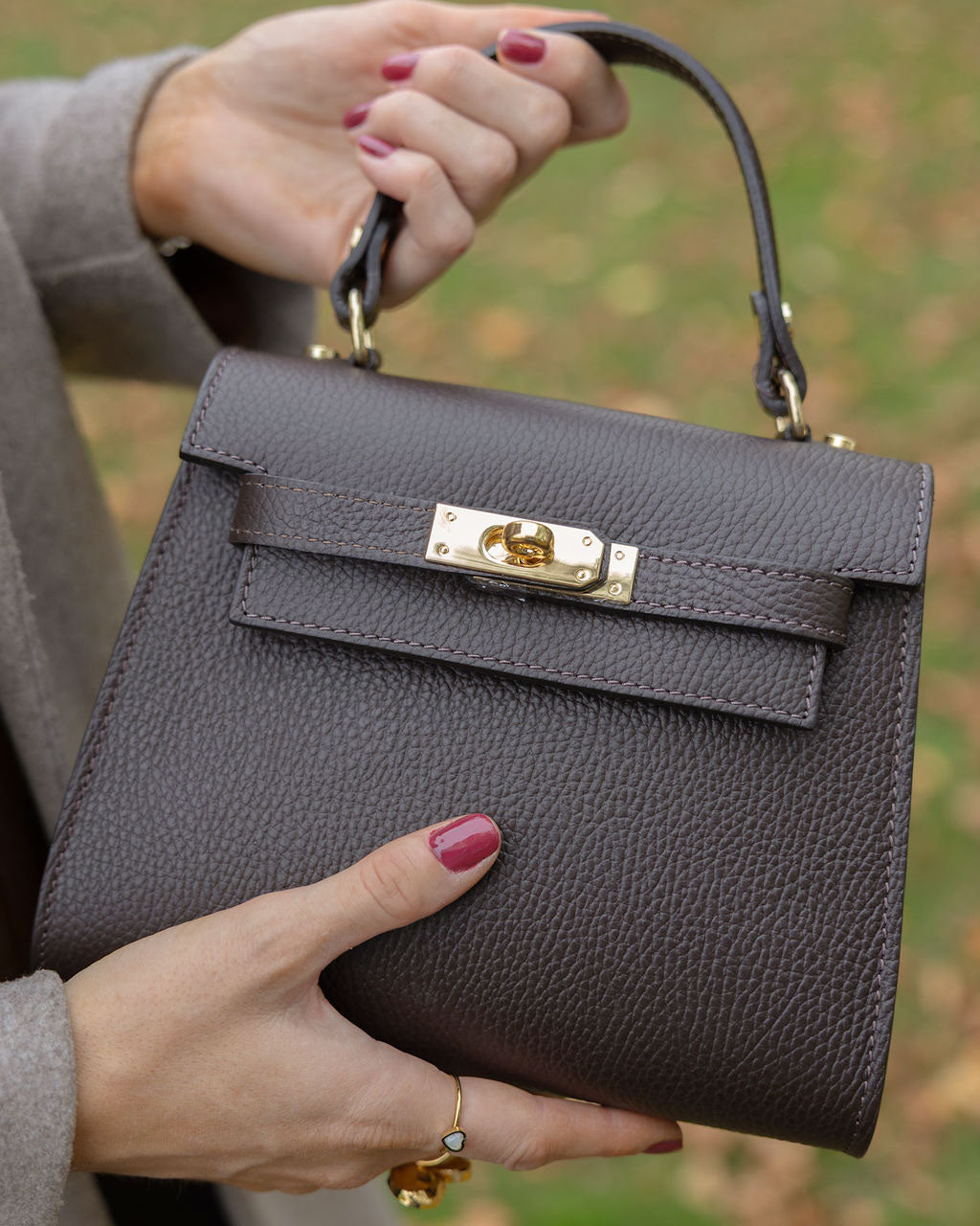 Grace dark brown top handle crossbody bag olivia and gray 