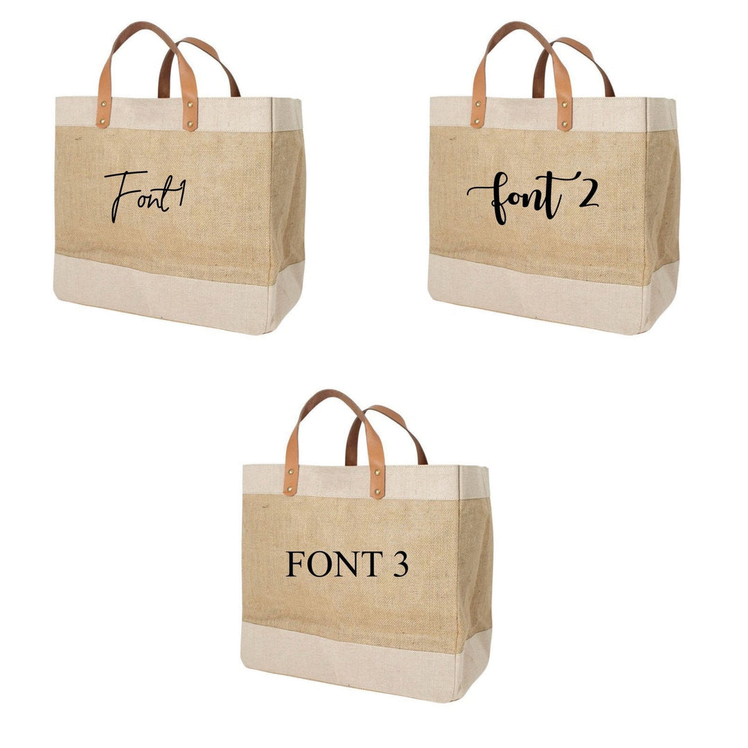 Personalised Small Jute Bag Leather Handle Shopper Beach Bag