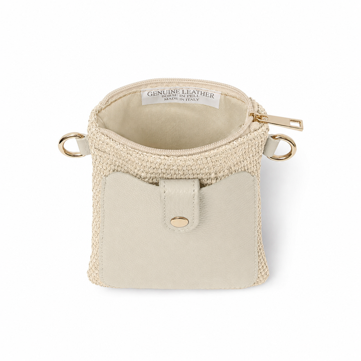 Zoe Raffia Leather Mini Pouch Crossbody Bag