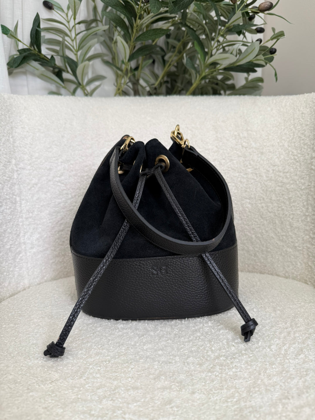 SG - Pre-Printed Amara Suede bucket bag