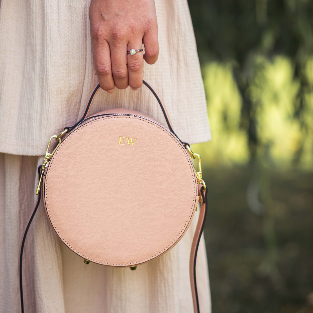 Aria Personalised Circle Leather Crossbody Bag