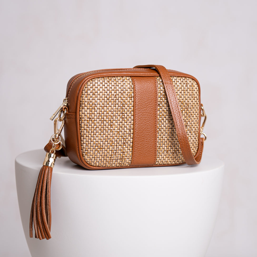 Isobel Personalised Raffia Leather Crossbody Bag