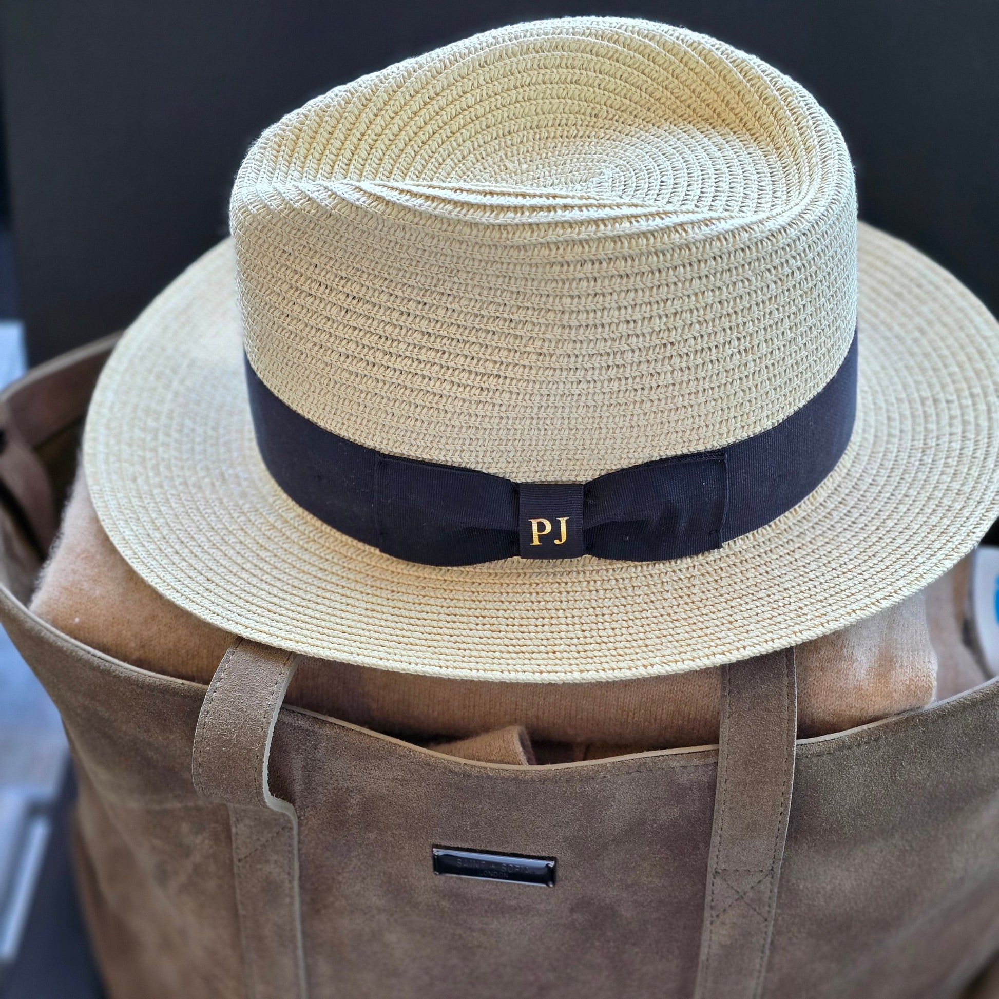personalised beat hat on beach bag 
