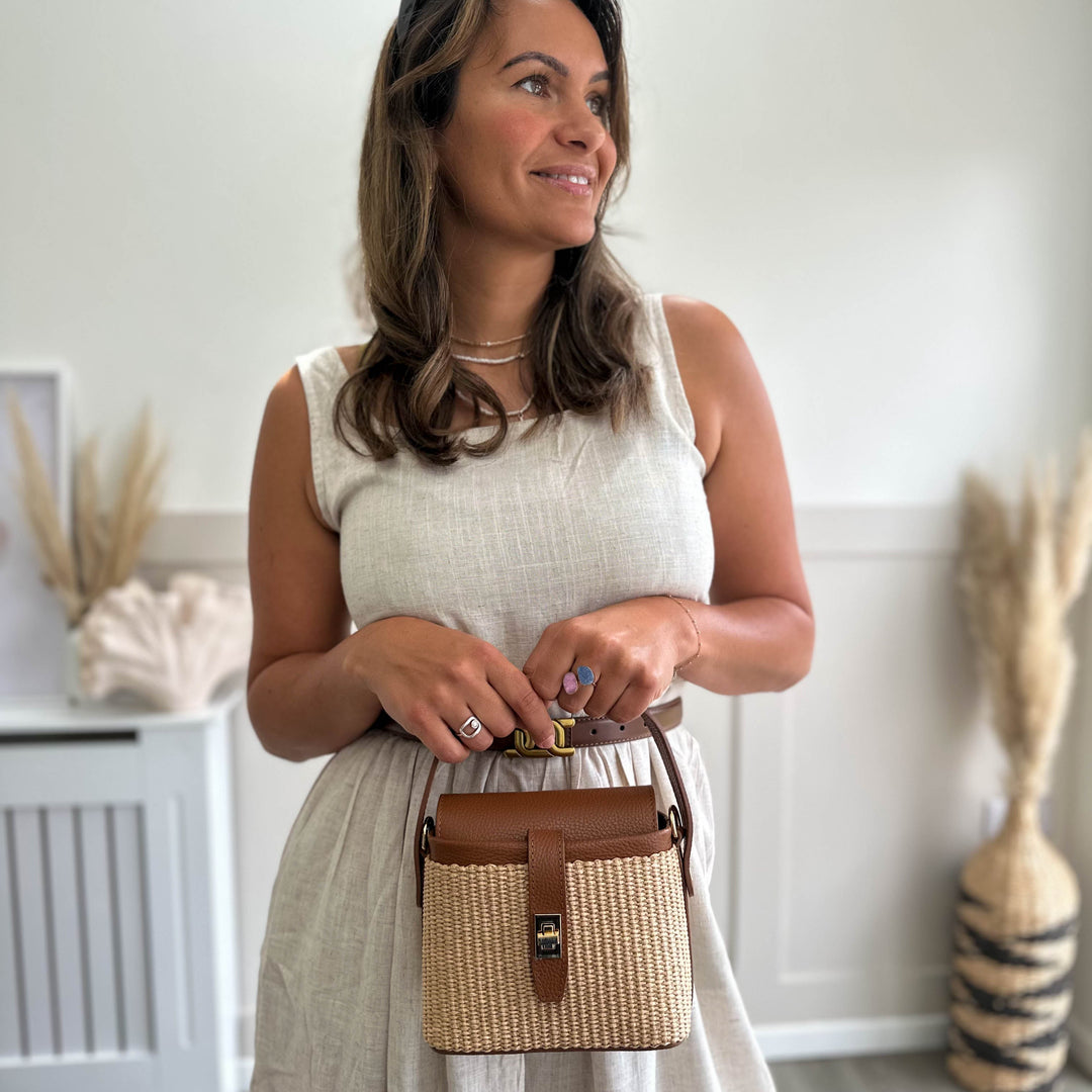 raffia leather crossbody bag 