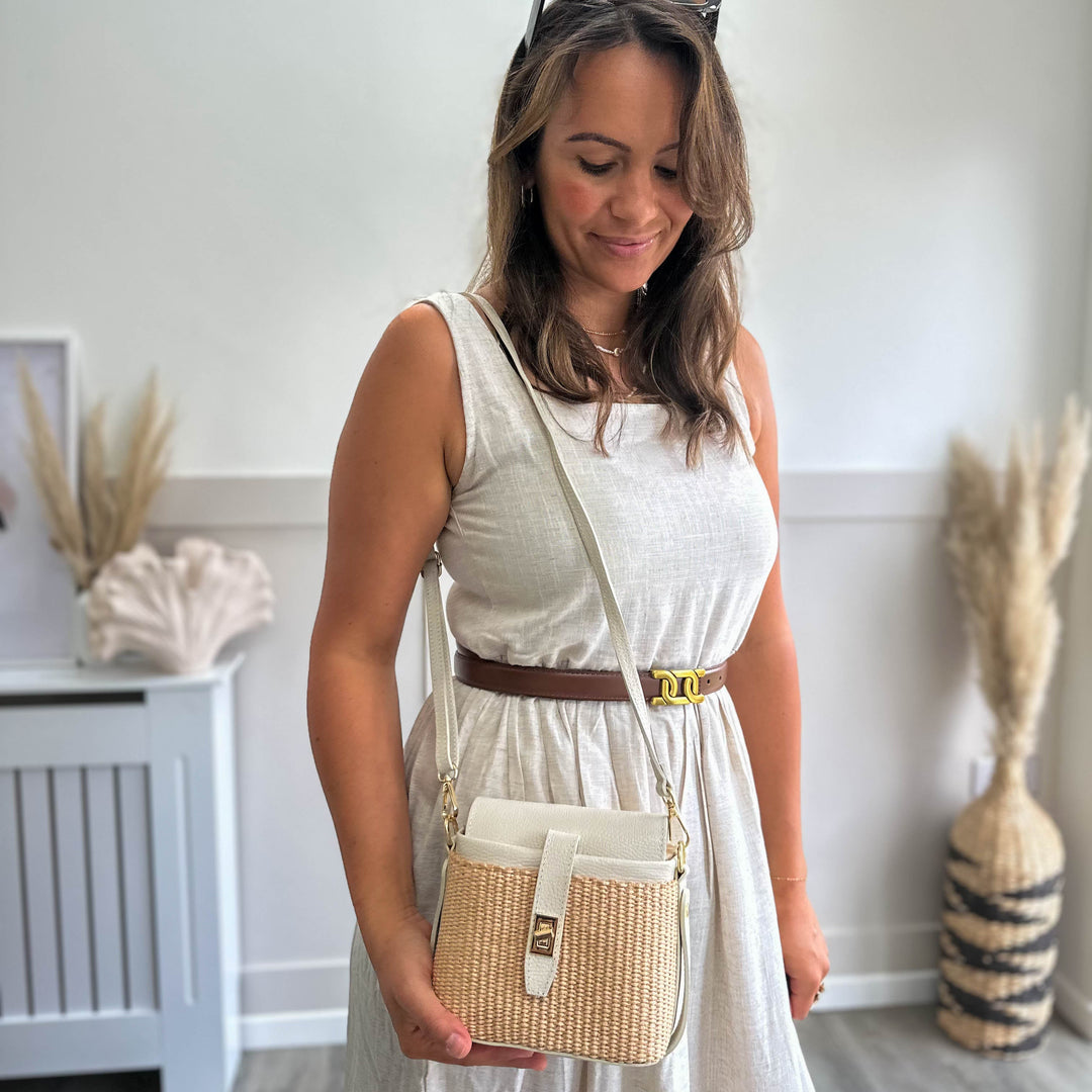 Fin Raffia Personalised Leather Crossbody Bag