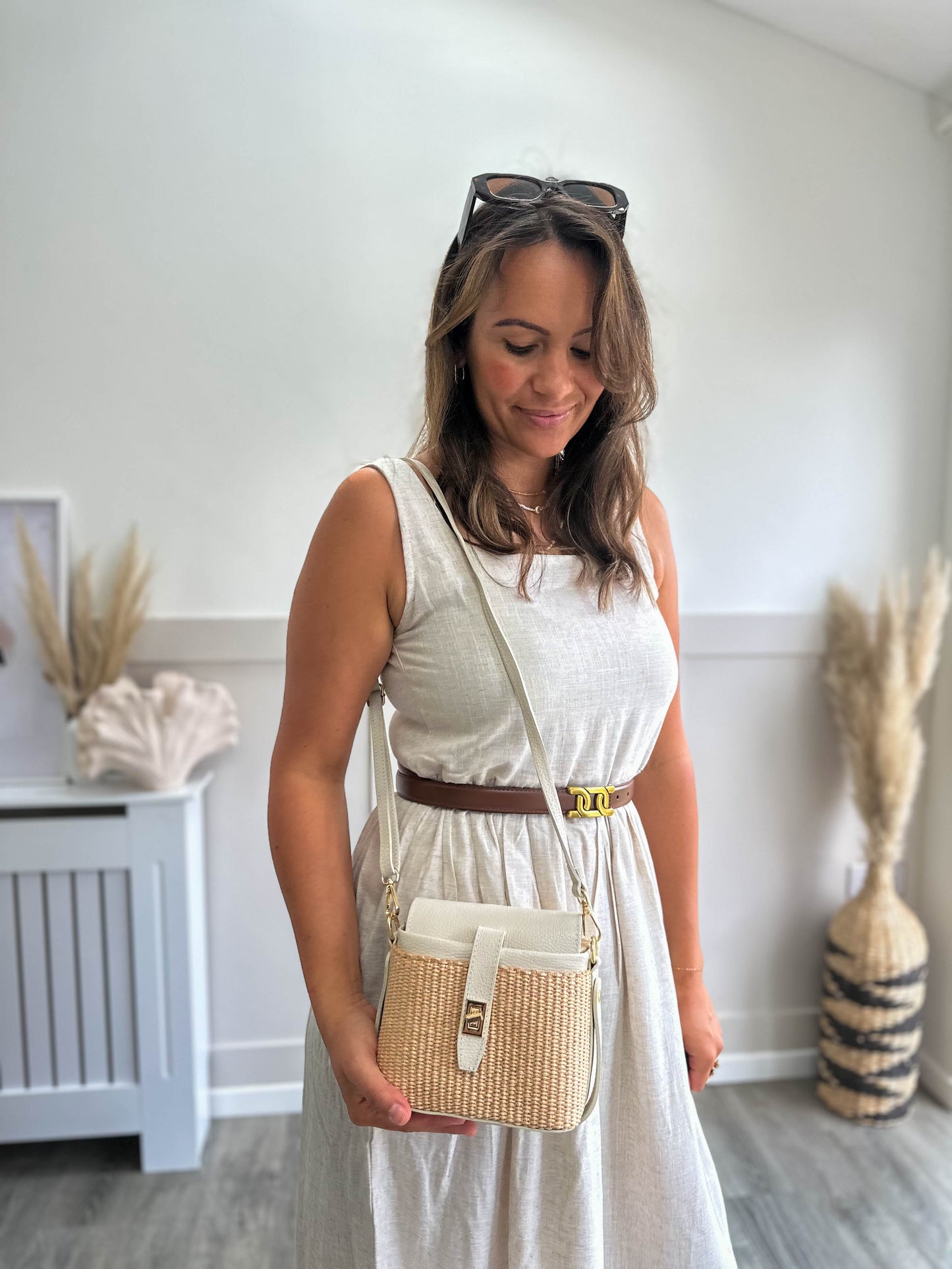 Fin Raffia Personalised Leather Crossbody Bag