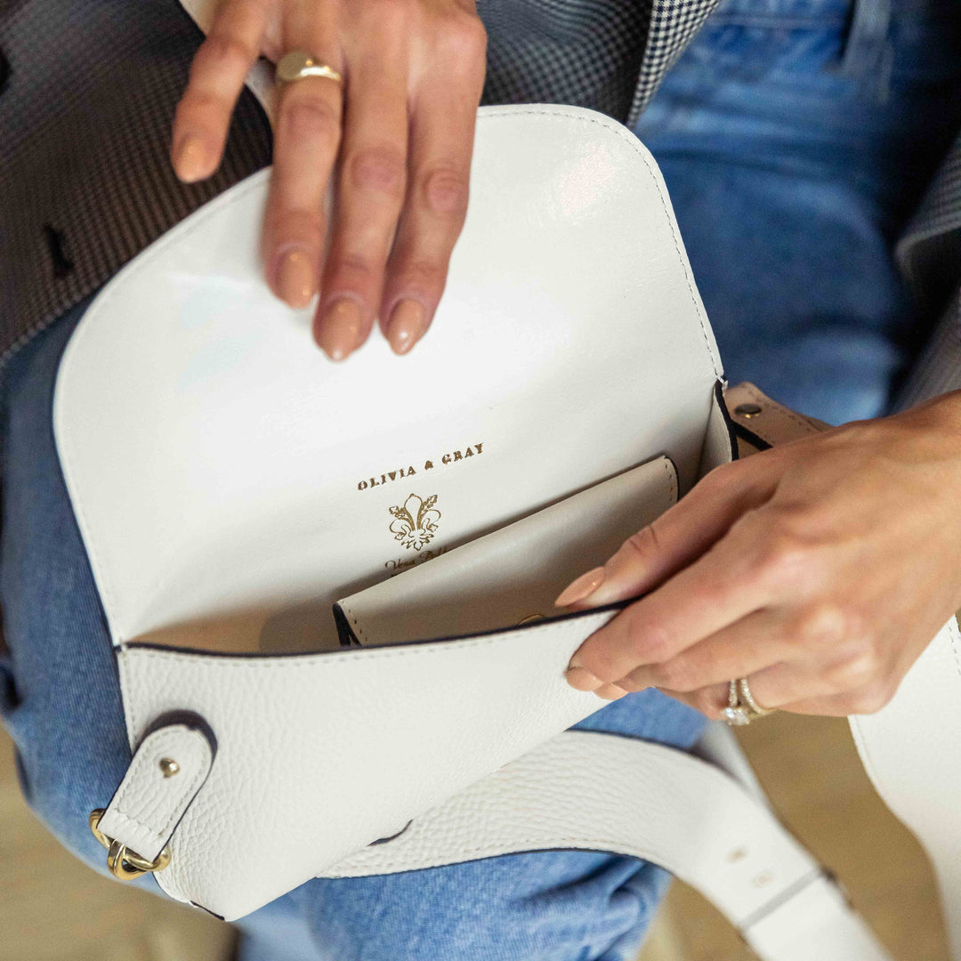 Inside of the leather crossbody bag 