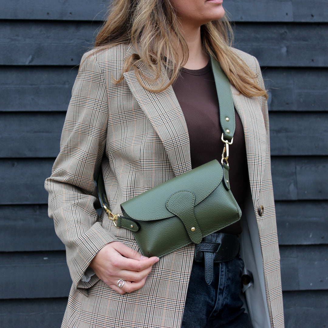 mini leather crossbody bag with chunky leather straps
