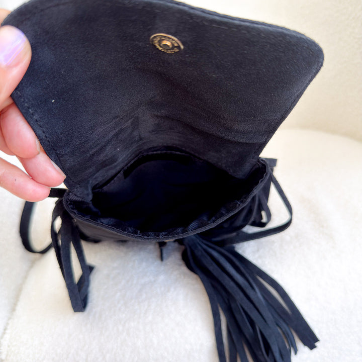 SAMPLE Black suede tassel fringe bag