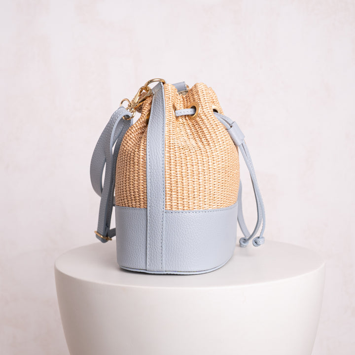 Amara Personalised Leather Raffia Bucket Bag