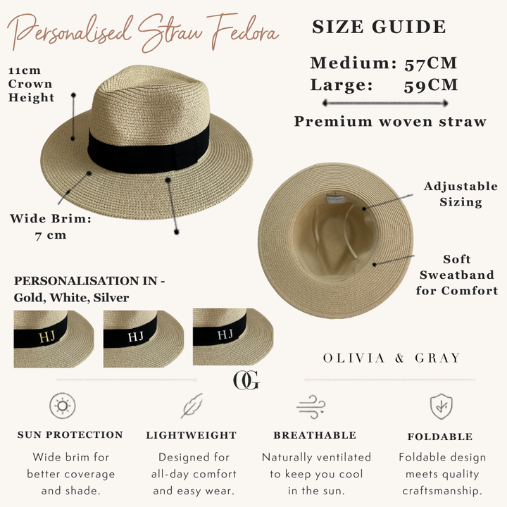 Personalised Straw Fedora Hat