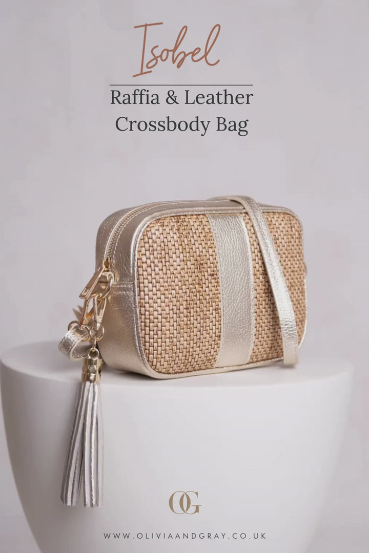 Isobel Personalised Raffia Leather Crossbody Bag