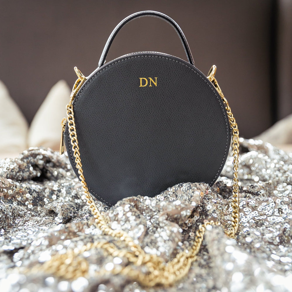 Dark grey Leather round top handle Crossbody Bag - OLIVIA AND GRAY LTD