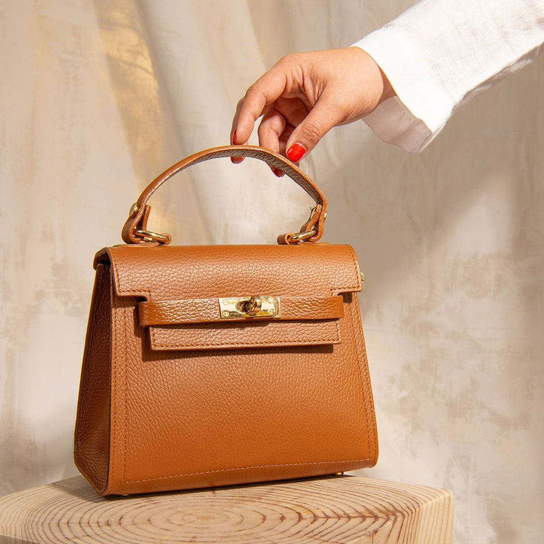 Grace Leather Top handle Crossbody Bag tan