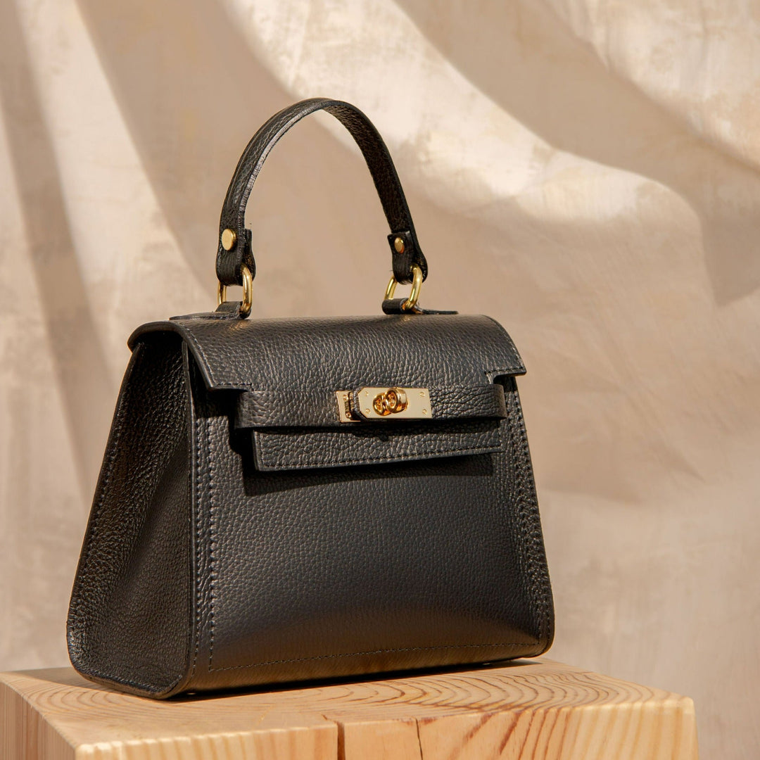 Grace Leather Top handle Crossbody Bag  black- olivia and gray