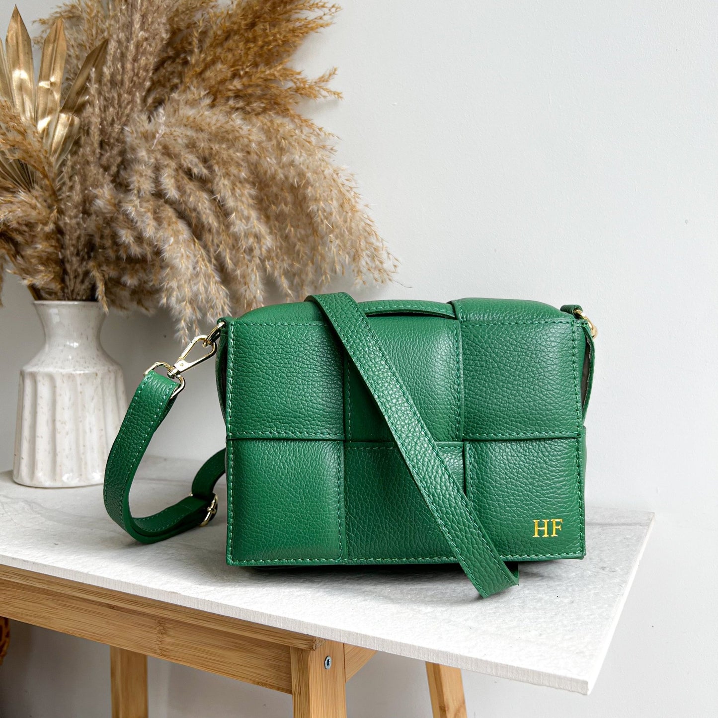 Hedi Personalised Leather Woven Crossbody Bag - OLIVIA AND GRAY LTD